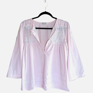 DOLLS  Womens Sleep Top Pink L Vintage Cottage Core 1/4 Button Up Sleep Shirt